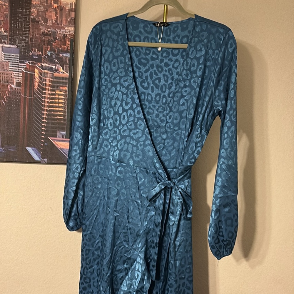 Blue Cheetah Print Wrap Dress